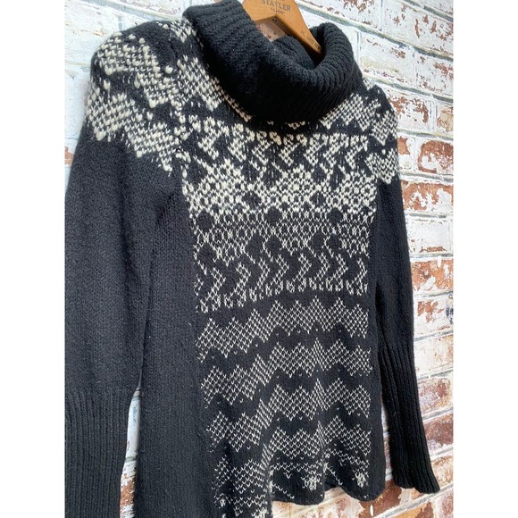 Free People Wool Blend Open Knit Fair Isle Printed Cowl Neck Pullover Sweater - Picture 3 of 9